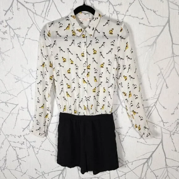 Camaieu Cats Print Button Up Romper - Picture 1 of 5